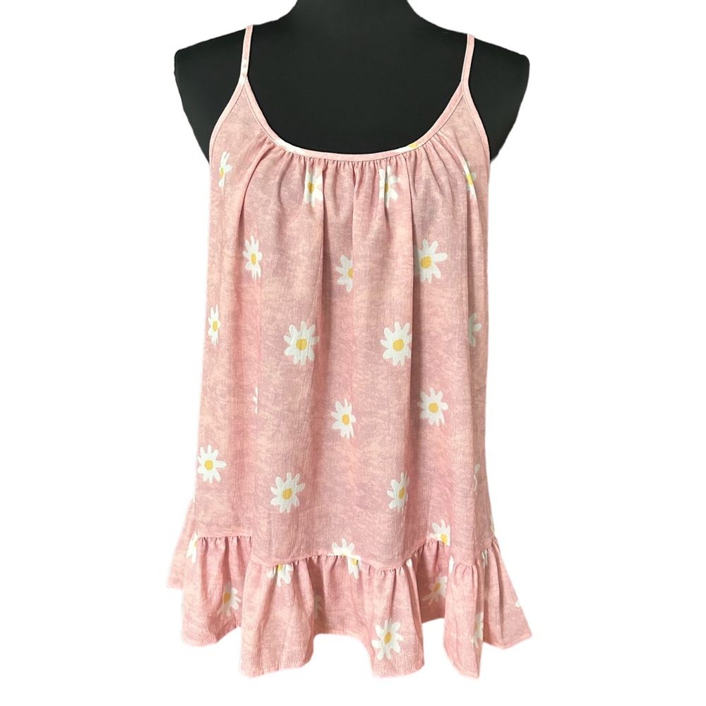 Tank Sleeveless Pink with Daisies Size Med